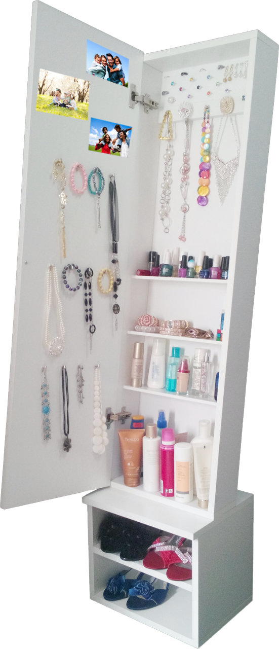 Takı Dolabı - Smile - Aynalı Takı Dolabı & ayakkabılıklı & beyaz