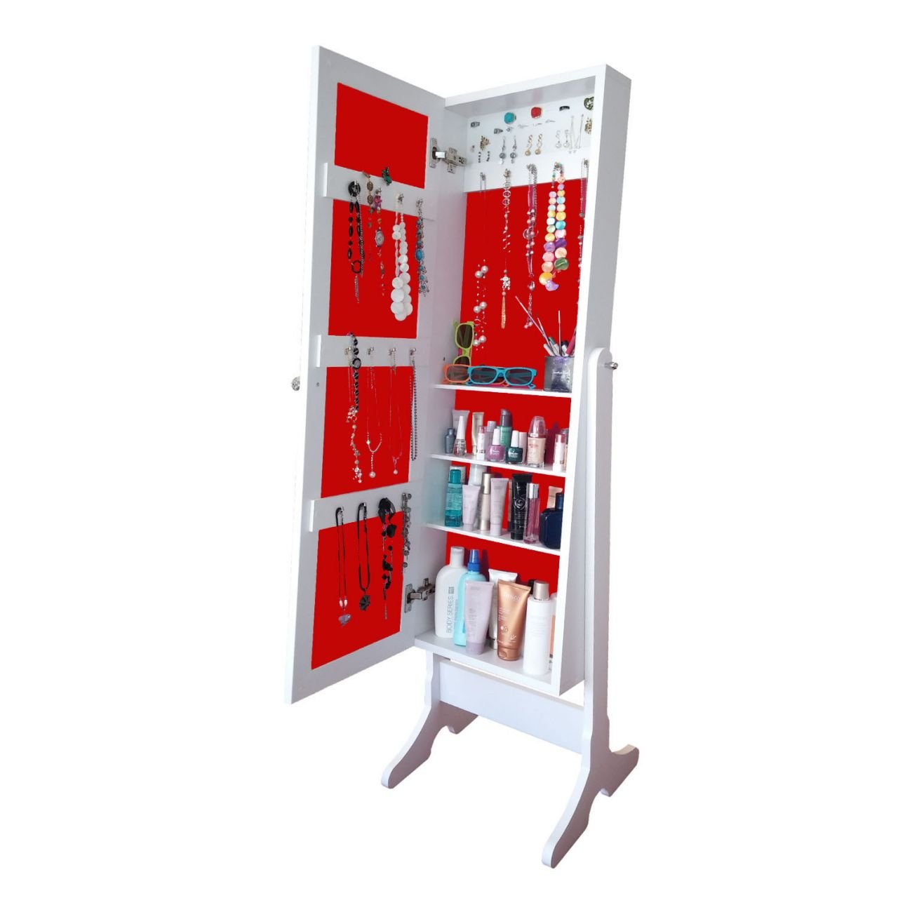 Takı Dolabı - First-Aynalı Takı Dolabı-BEYAZ/KIRMIZI