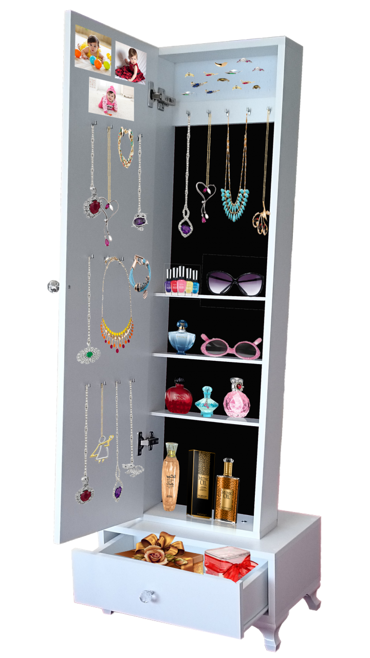 Takı Dolabı - First One Gold-Aynalı Takı Dolabı/Beyaz-Siyah