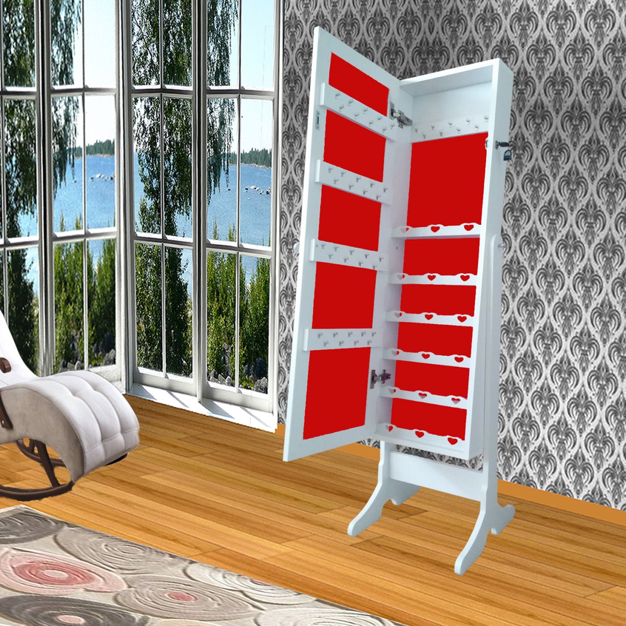 Takı Dolabı - Dream Plus - Kilitli & 50 ad Askılı - BEYAZ/KIRMIZI