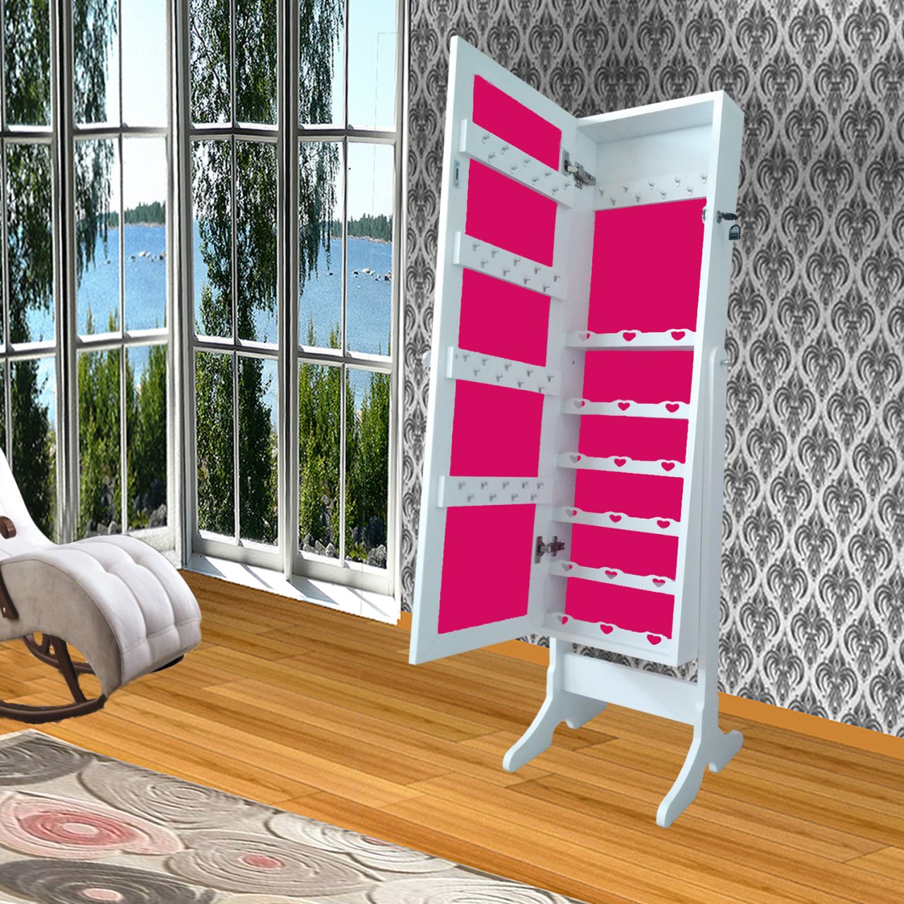 Takı Dolabı - Dream Plus - Kilitli & 50 ad Askılı - BEYAZ/FUŞYA