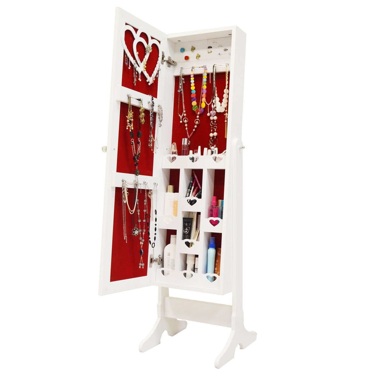 Takı Dolabı - Trendy-Aynalı Takı ve Aks.Dolabı/Beyaz-Kırmızı