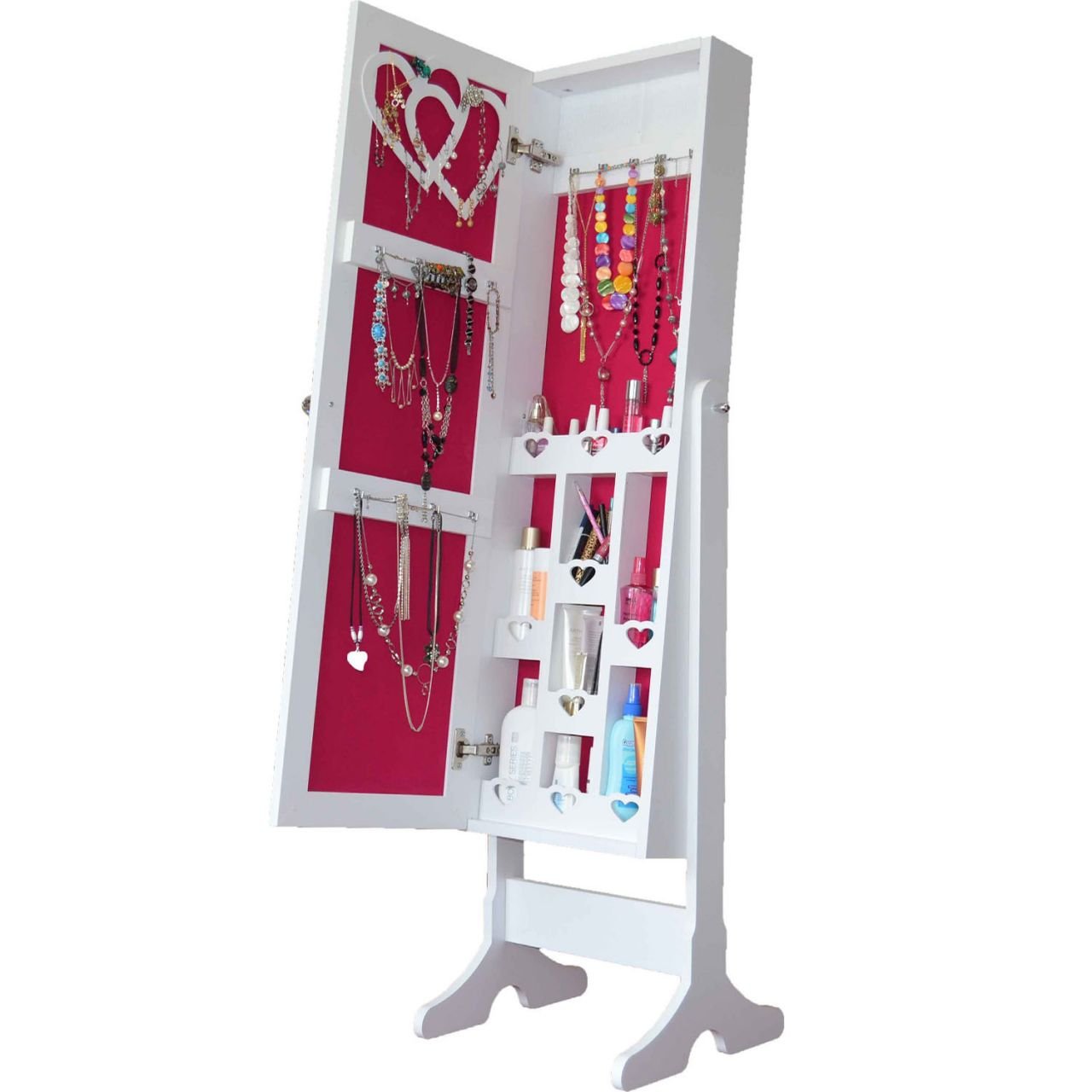 Takı Dolabı - Trendy-Aynalı Takı Dolabı/Beyaz-Fuşya