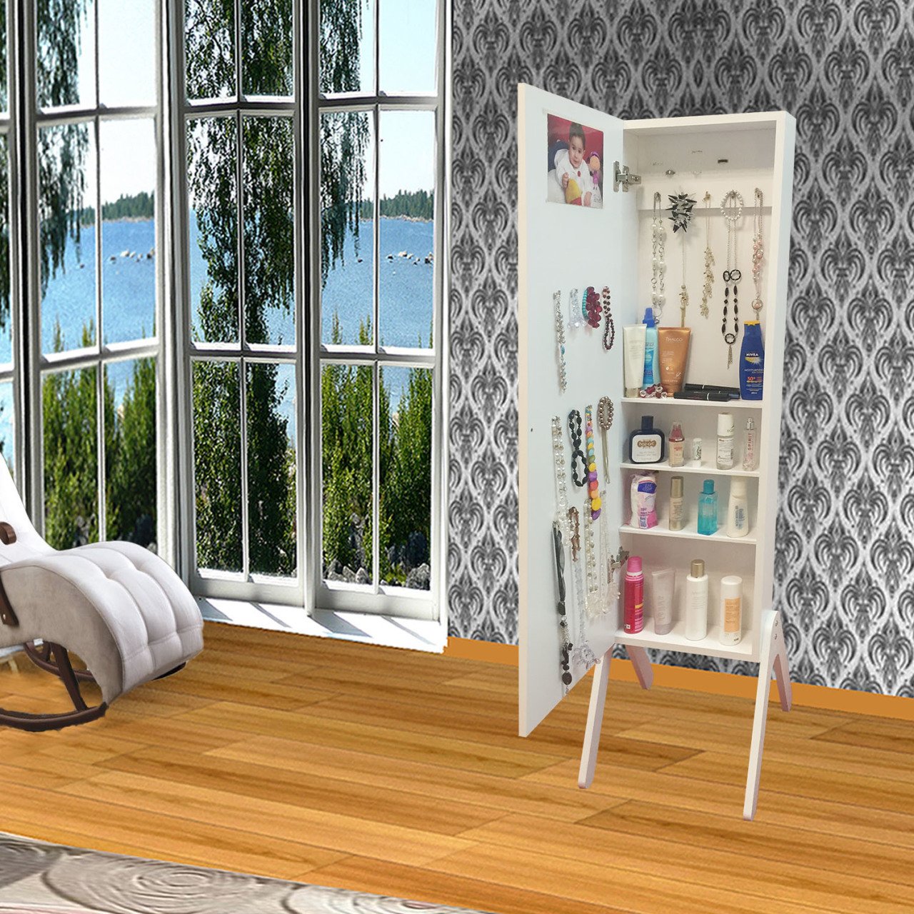 Takı Dolabı - Crazy One-Aynalı Takı Dolabı-BEYAZ/BEYAZ