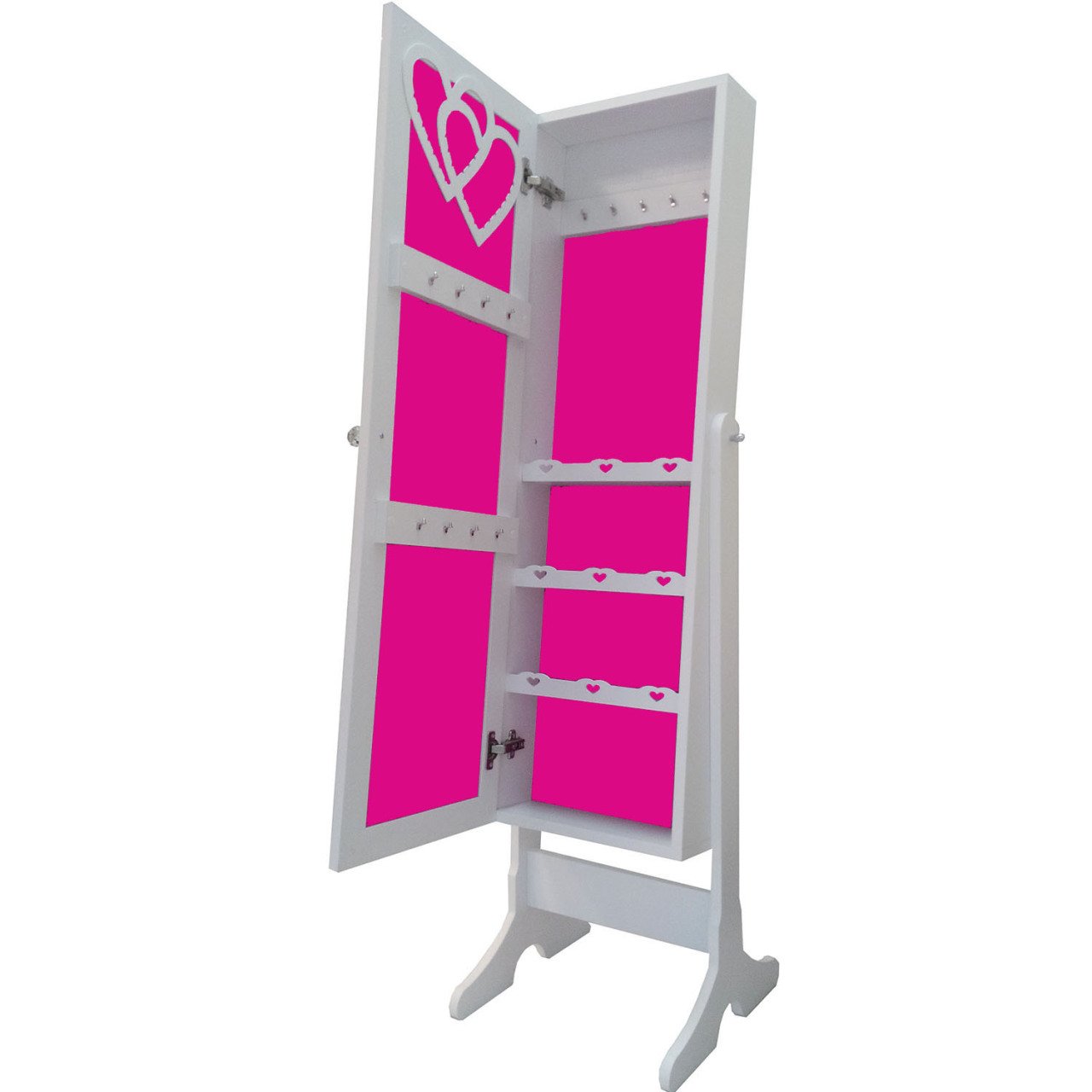 Takı Dolabı - Dream Aynalı Takı Dolabı -- Ayaklı Beyaz/Fuşya