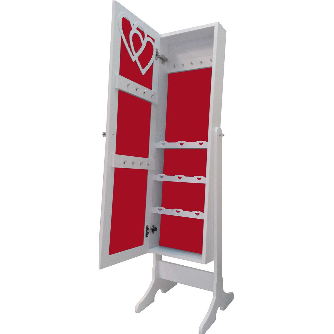 Takı Dolabı - Dream Aynalı Takı Dolabı -- Ayaklı Beyaz/Kırmızı