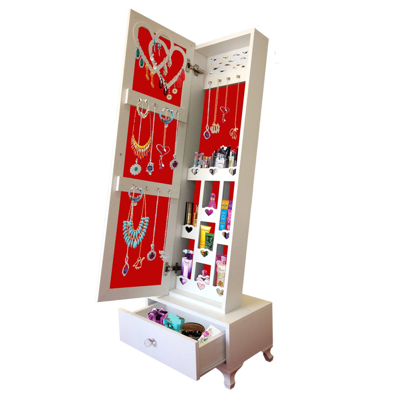 Takı Dolabı - AYNASIZ -Trendy Gold-Aynalı Takı Dolabı/Beyaz-Kırmızı
