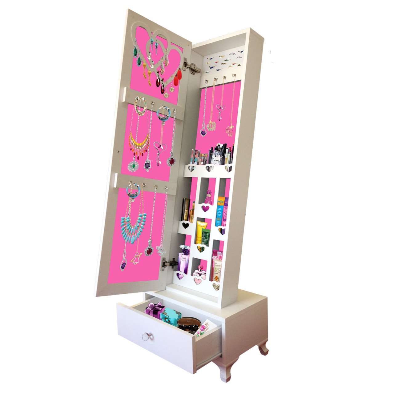 Takı Dolabı - Trendy Gold-Aynalı Takı Dolabı/Beyaz-Pembe