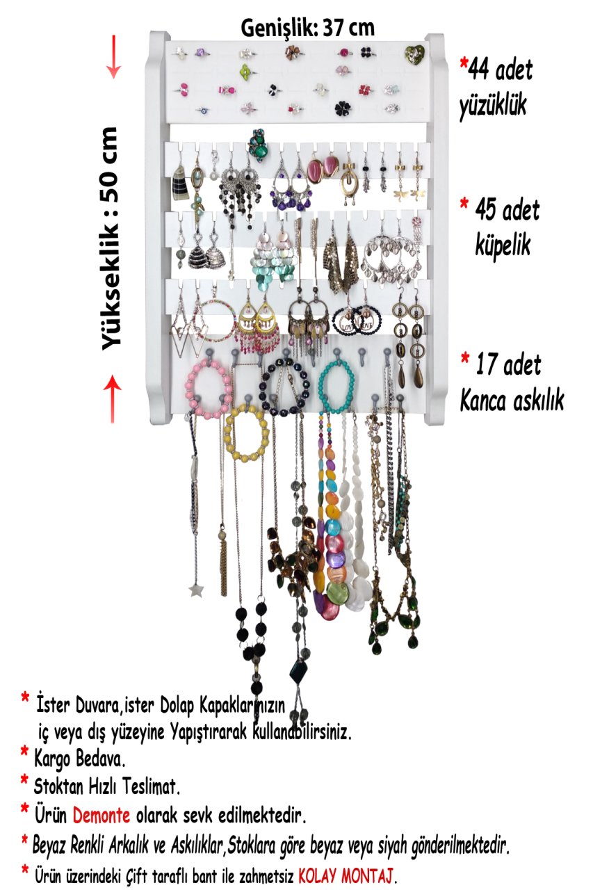 Takı Dolabı - Anemon - Duvar tipi Takı Organizatörü - Beyaz/Beyaz