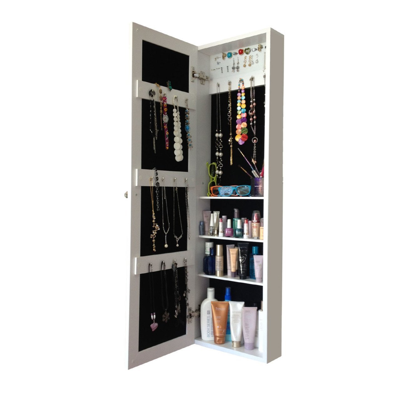 Takı Dolabı - First-Duvara asma-Aynalı Takı Dolabı-BEYAZ/SİYAH