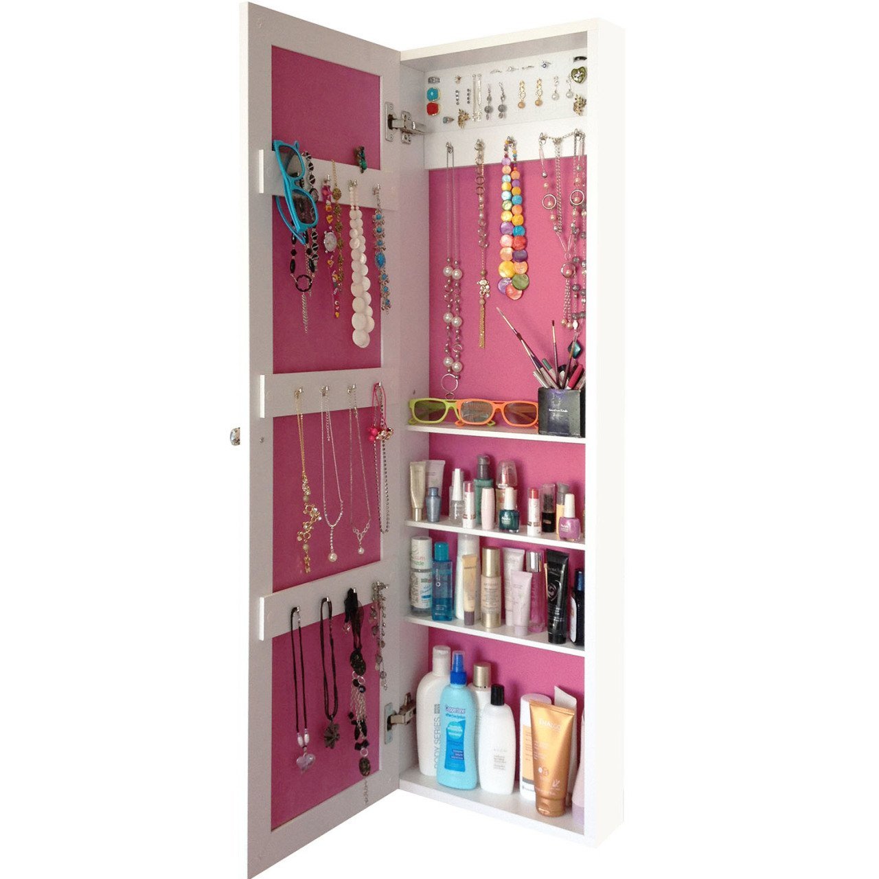 Takı Dolabı - First-Duvara asma-Aynalı Takı Dolabı-BEYAZ/PEMBE