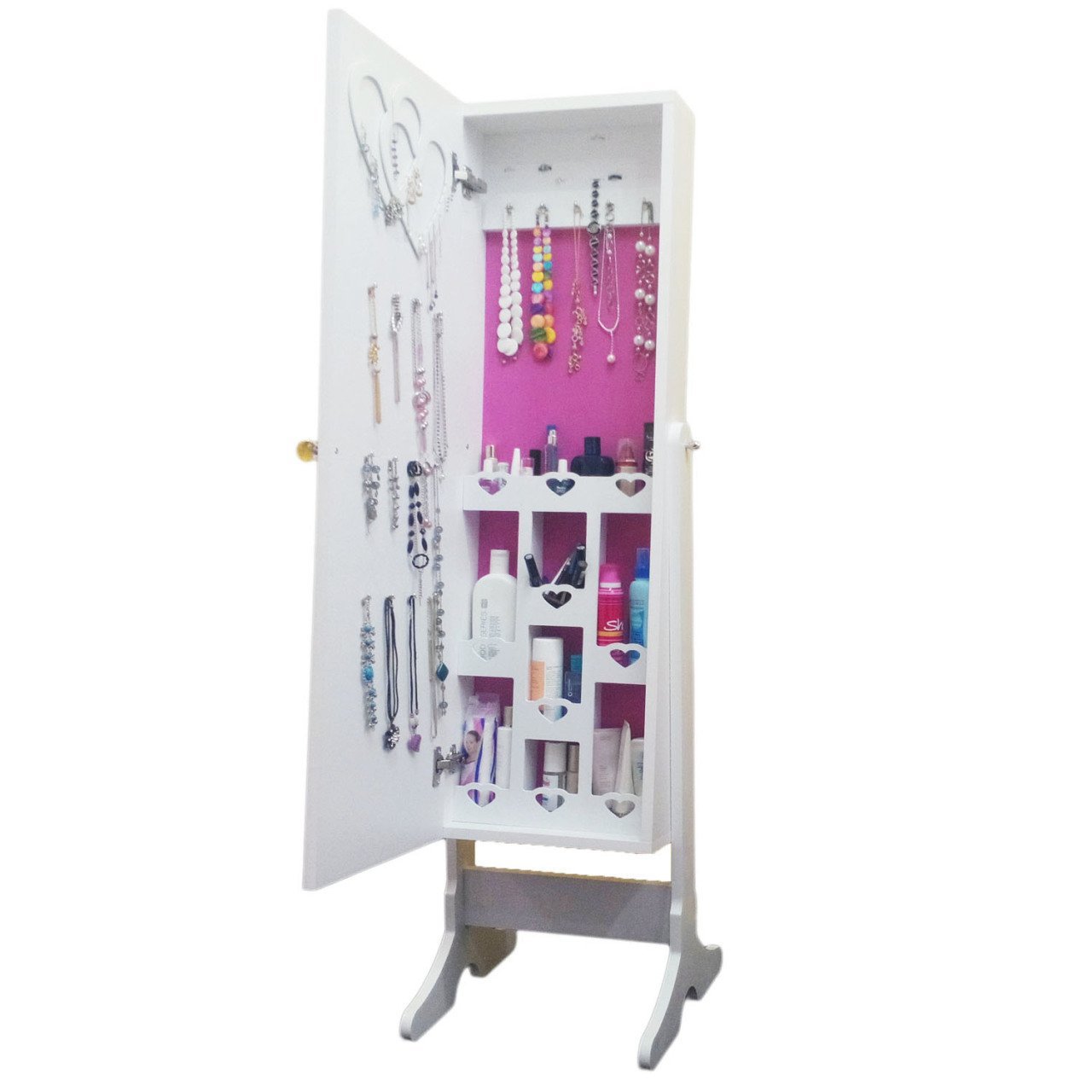 Takı Dolabı - Trendy One-Aynalı Takı Dolabı-BEYAZ/PEMBE