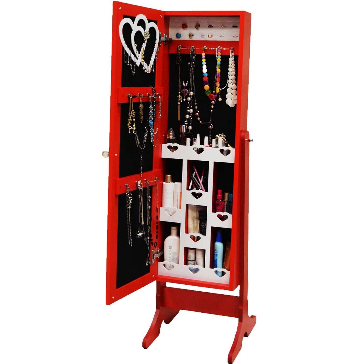 Takı Dolabı - Trendy-Aynalı Takı Dolabı-KIRMIZI/SİYAH