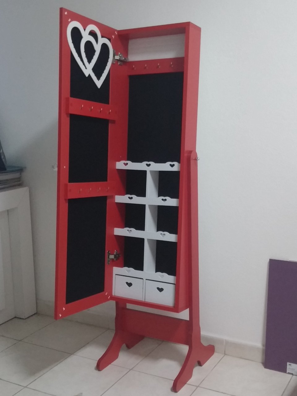 Takı Dolabı - Number One Aynalı Takı Dolabı -- Ayaklı Kırmızı/Siyah