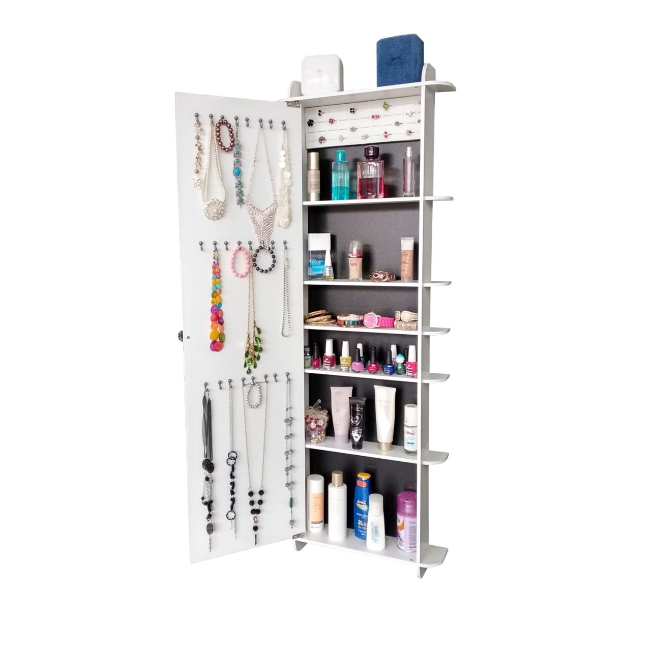 Takı Dolabı - Sarmaşık-Aynalı Takı Dolabı-BEYAZ/SİYAH