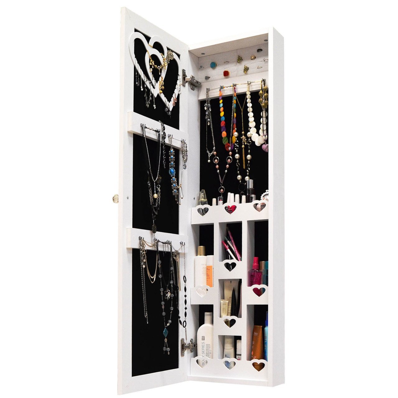 Takı Dolabı - Trendy Aynalı Takı Dolabı Duvara Asma Beyaz/Siyah