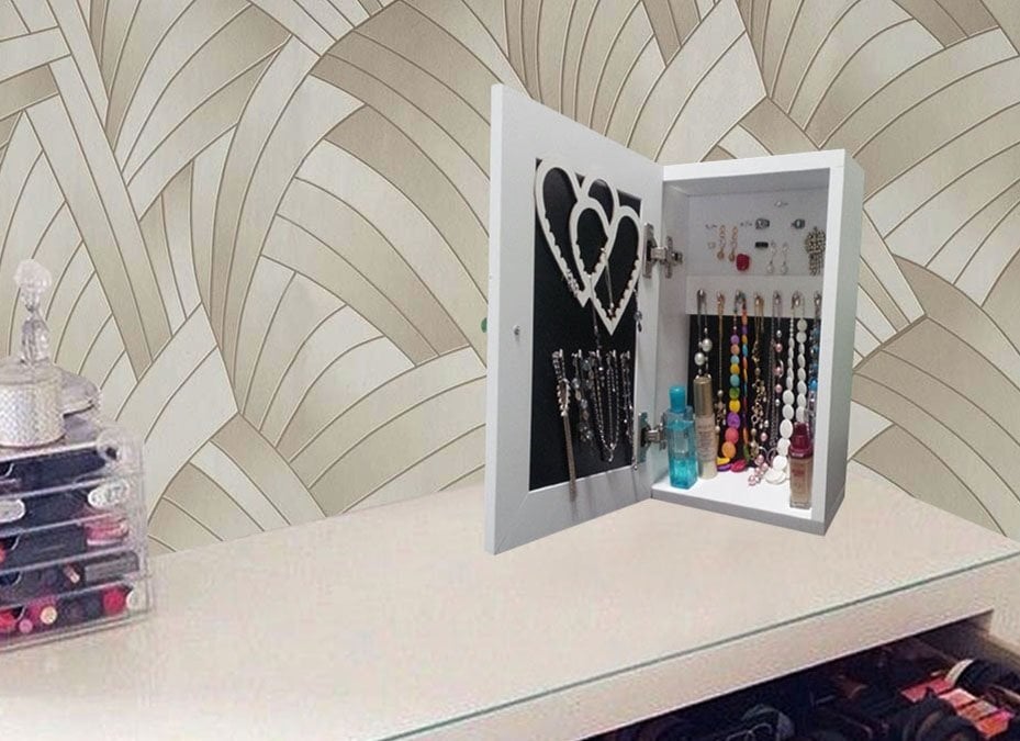 Takı Dolabı - Trendy Masaüstü Takı ve Aksesuar Dolabı Beyaz