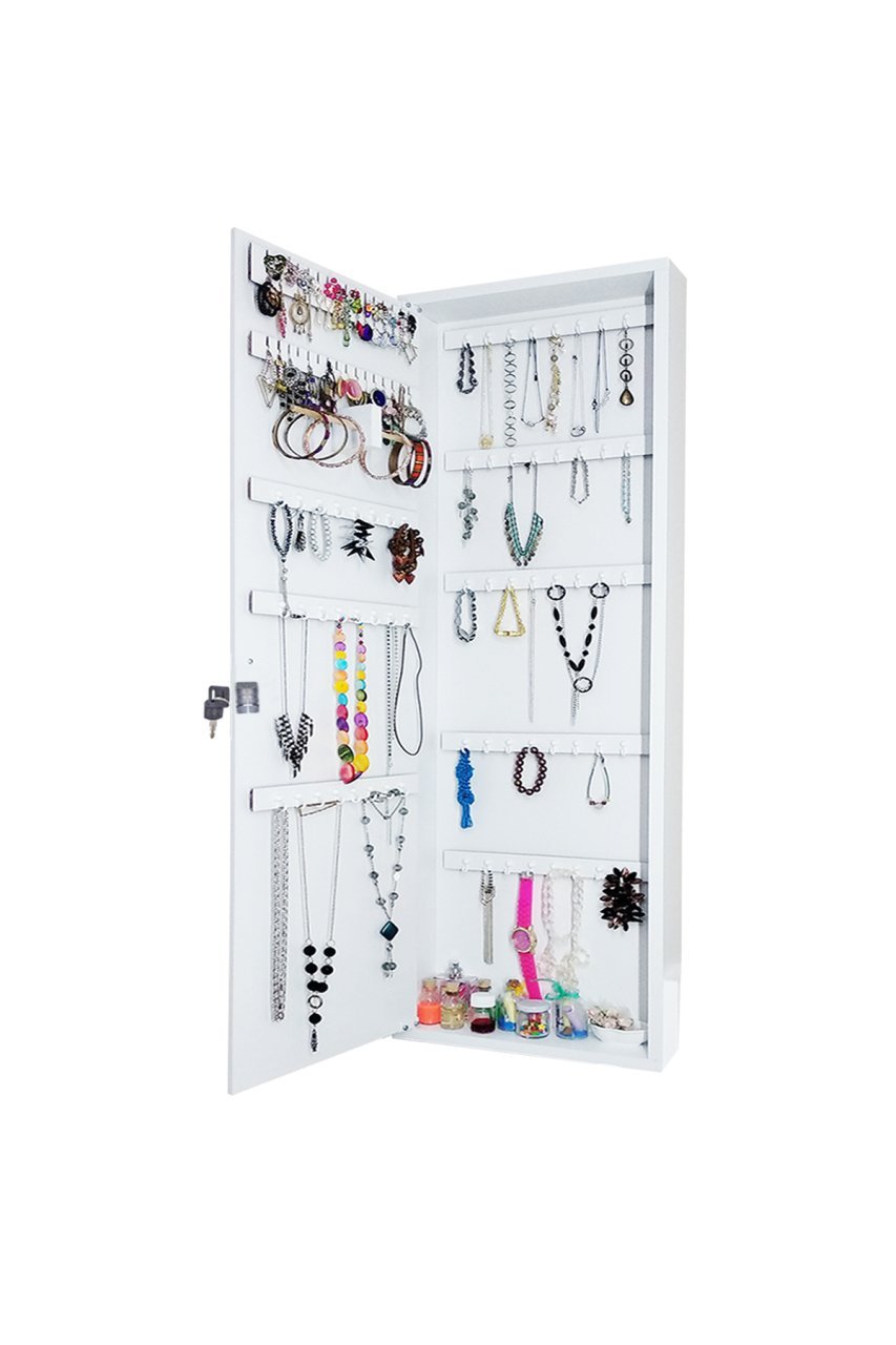 Takı Dolabı -İnci - Duvara asma - Aynalı Takı Dolabı-BEYAZ