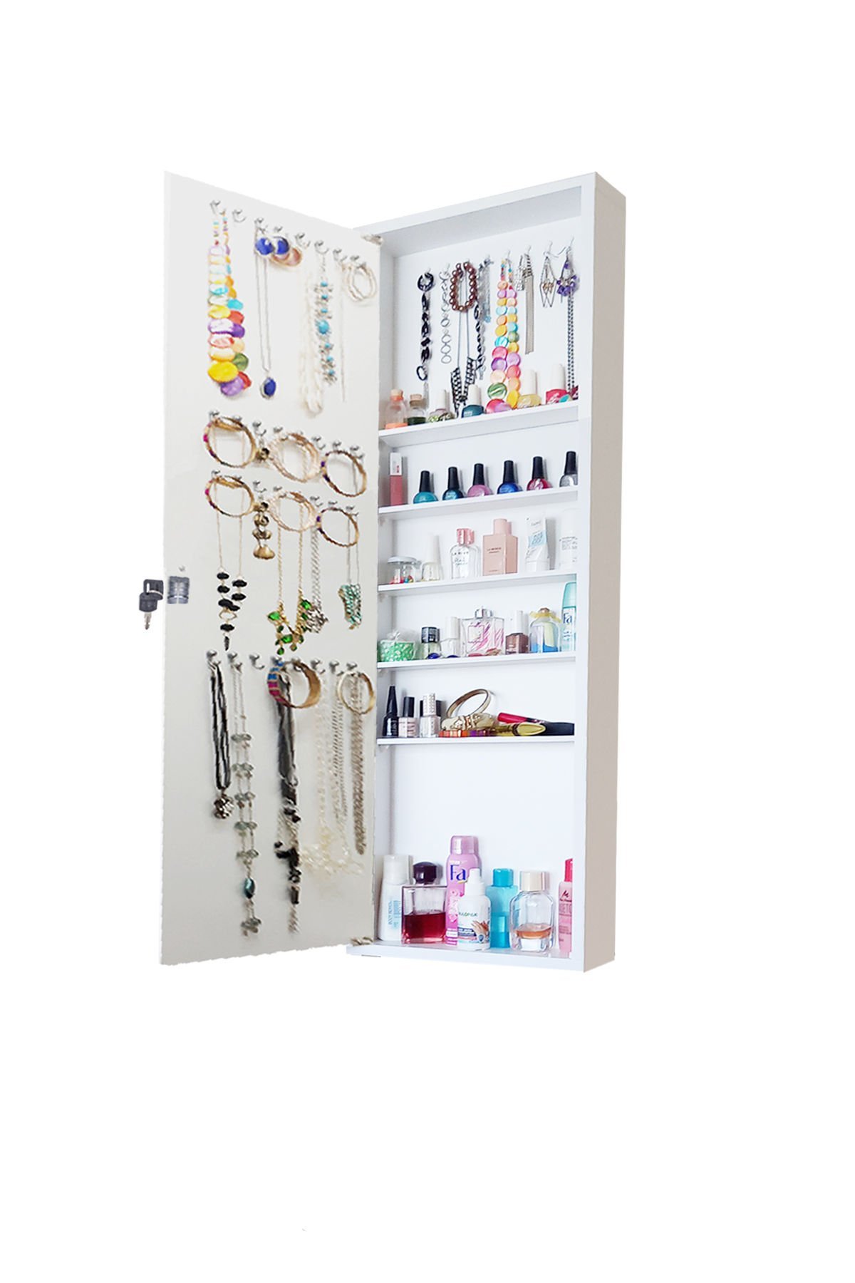 Takı Dolabı - Yıldız - Kilitli - Duvara Asma -BEYAZ
