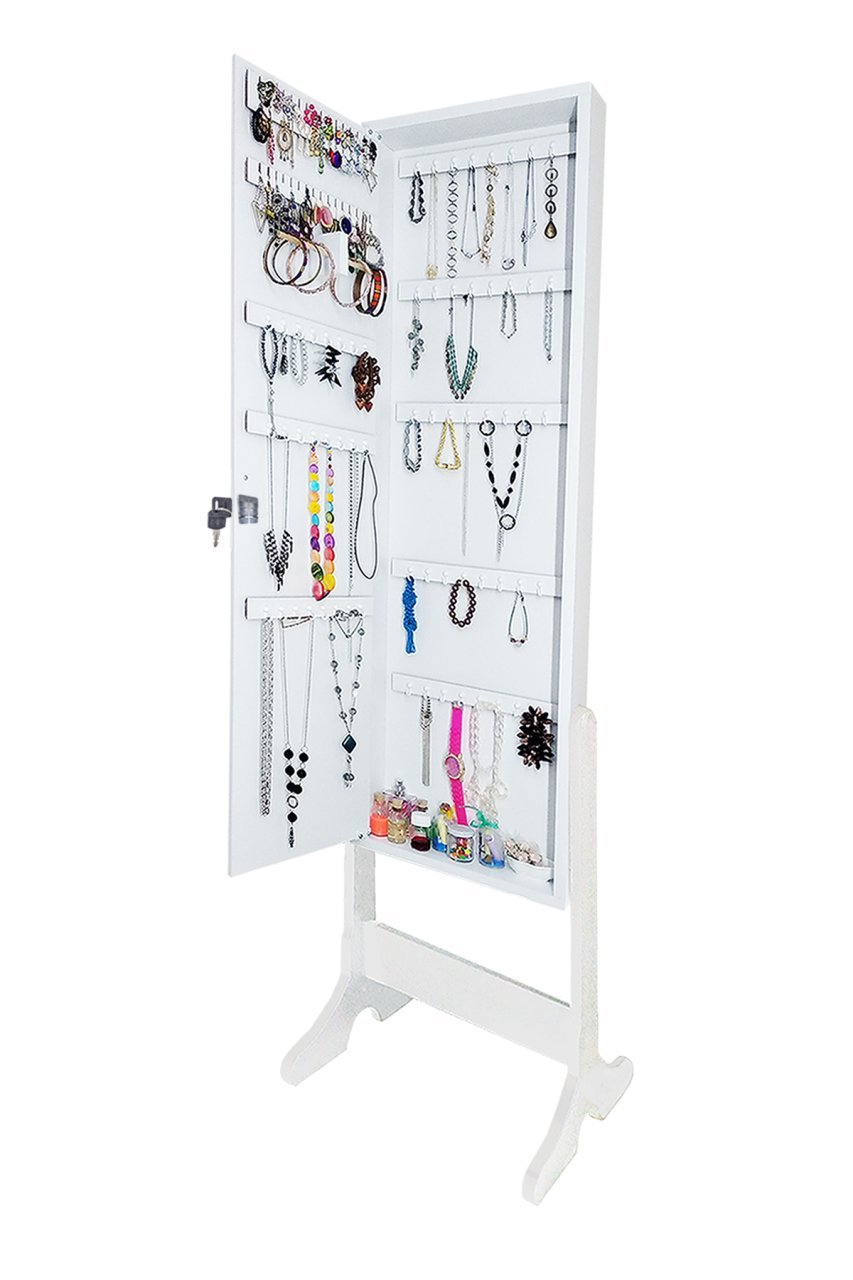 Takı Dolabı - İnci - Kilitli - Ayaklı-Demonte - Aynalı Takı Dolabı-BEYAZ