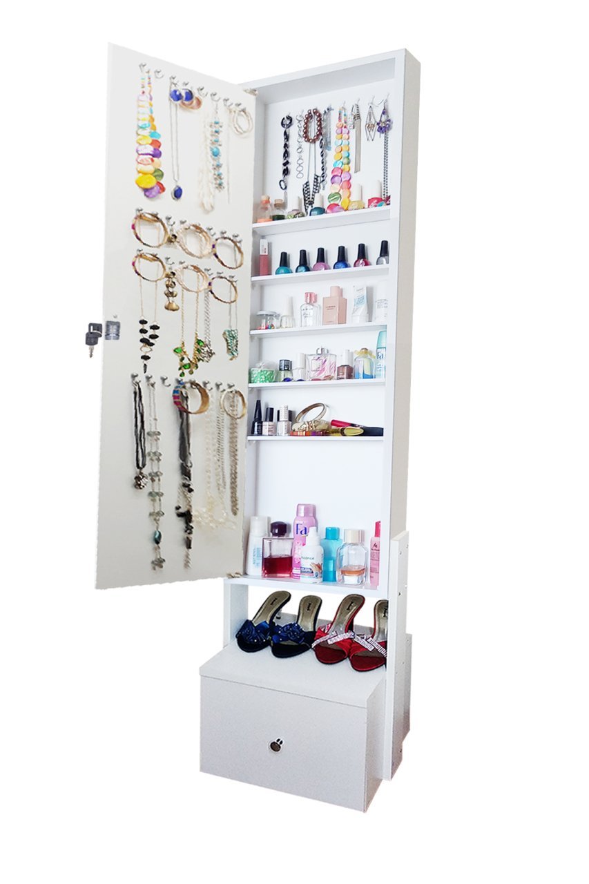 Takı Dolabı - Yıldız - Kilitli - Aynalı - Tek Çekmeceli - Demonte - BEYAZ