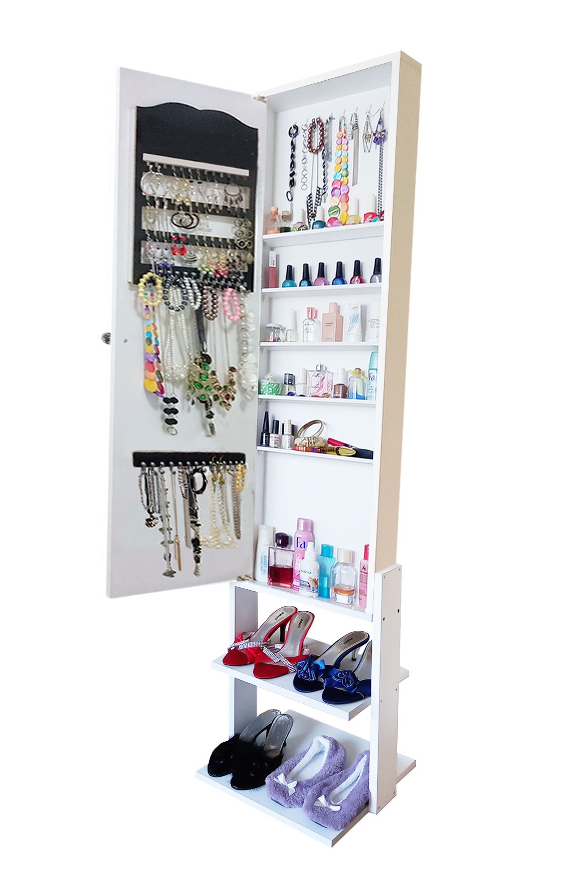 Takı Dolabı - Star - Kilitli - Aynalı - Raf Ayaklı - Takı Dolabı-BEYAZ