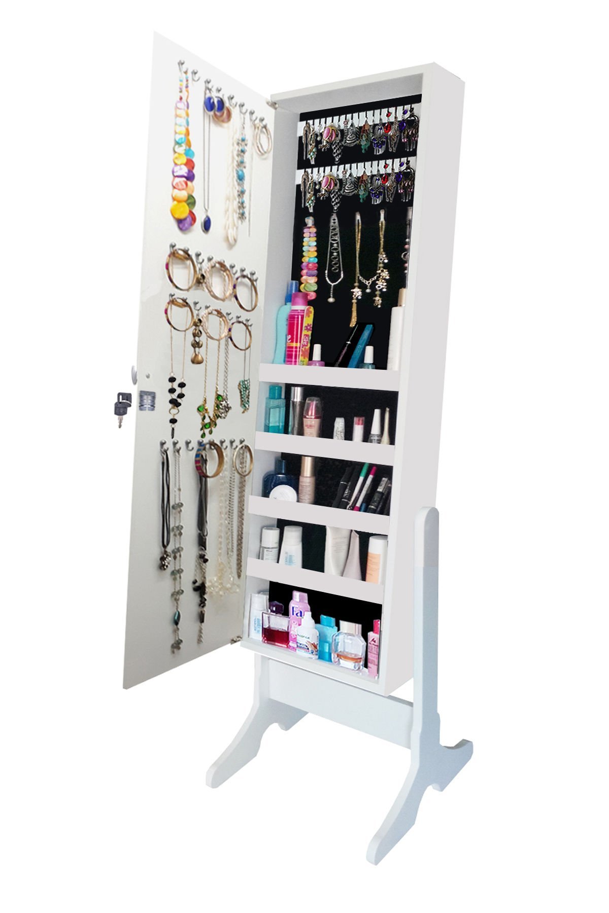 Number One - Kilitli - Çok Amaçlı - Ayaklı - Aynalı Hediyelik Çok Amaçlı Takı Dolabı - Beyaz 111.01.08.02