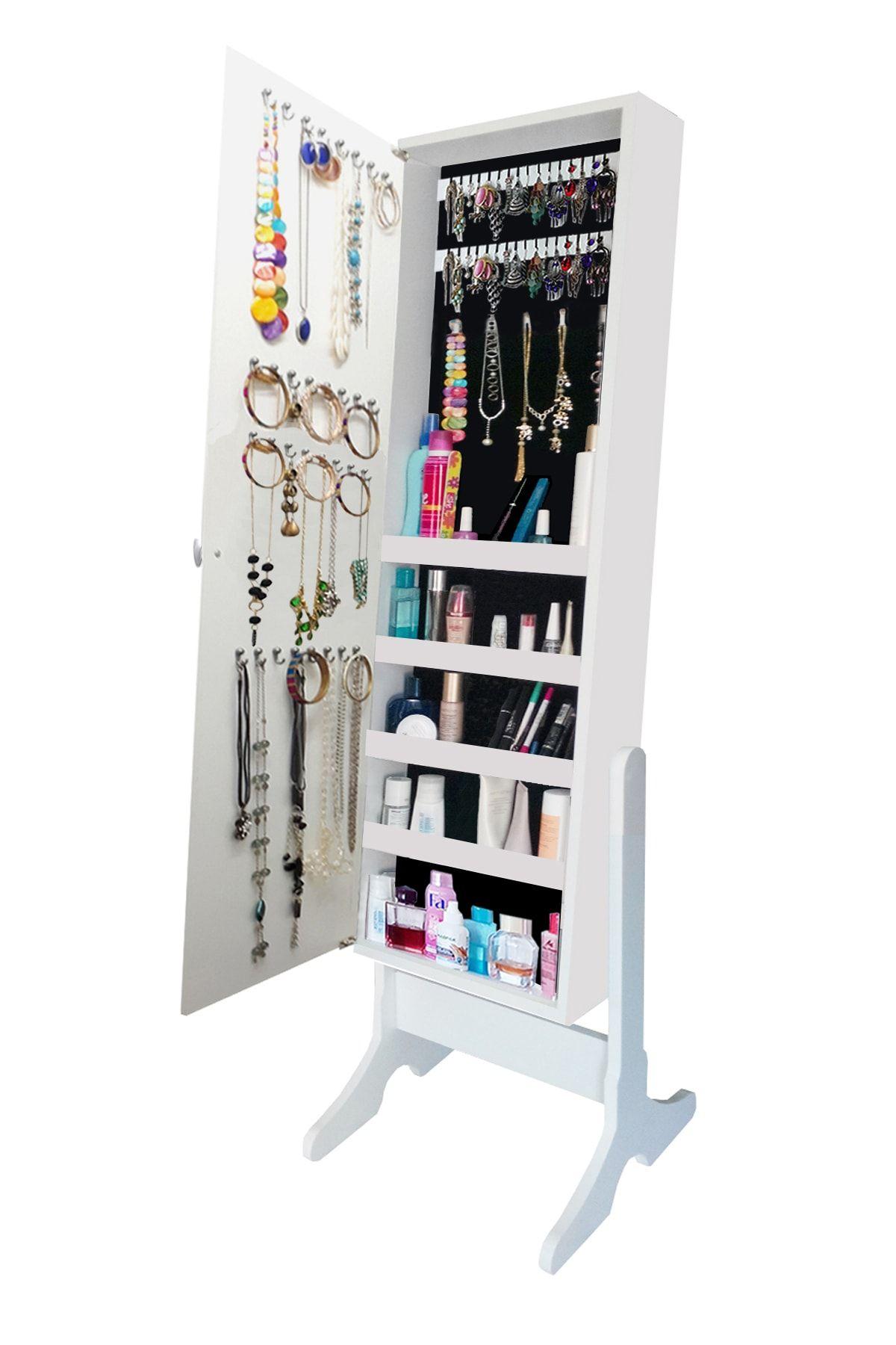 Number One - Demonte - Çok Amaçlı - Ayaklı - Aynalı Hediyelik Çok Amaçlı Takı Dolabı - Beyaz